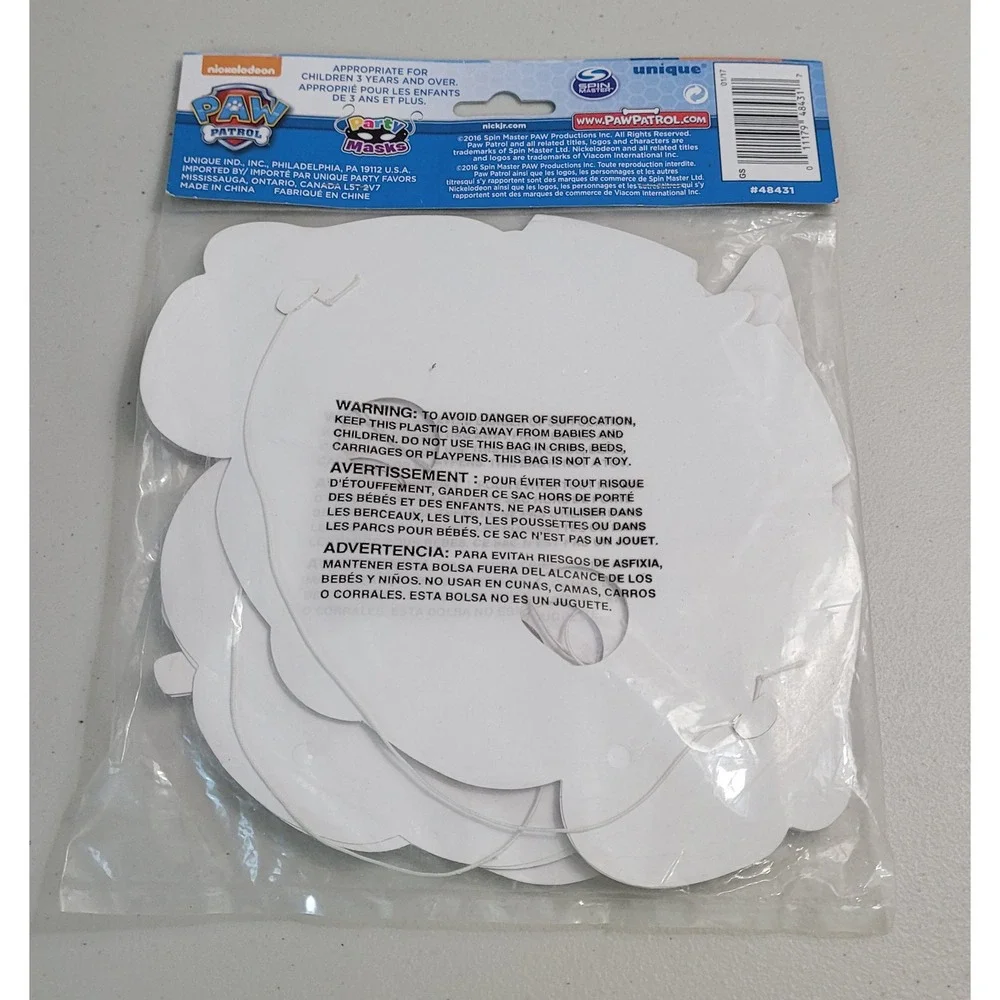 Paw Patrol Party Masks Kids 8 Pack Multicolor New Assorted Styles 48431